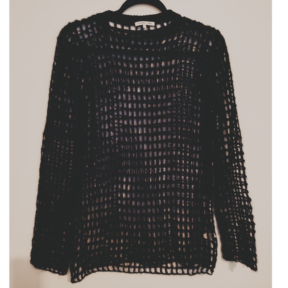 Helmut Lang Black Mohair Wool Mesh Open Knit Sweater Size M
